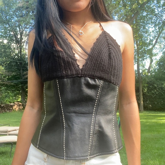 single Tops - Leather crochet top